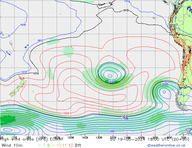 yüksek rüzgarlı alanlar ECMWF Paz 19.05.2024 18 UTC