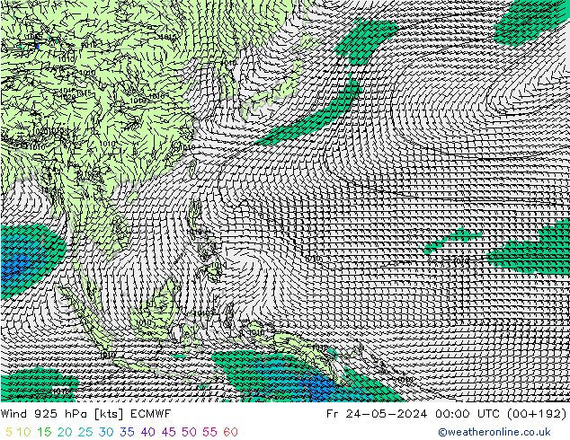 Rüzgar 925 hPa ECMWF Cu 24.05.2024 00 UTC