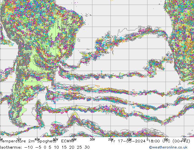 Temperature 2m Spaghetti ECMWF Fr 17.05.2024 18 UTC