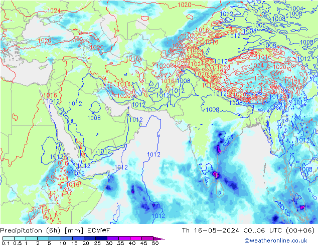 降水量 (6h) ECMWF 星期四 16.05.2024 06 UTC