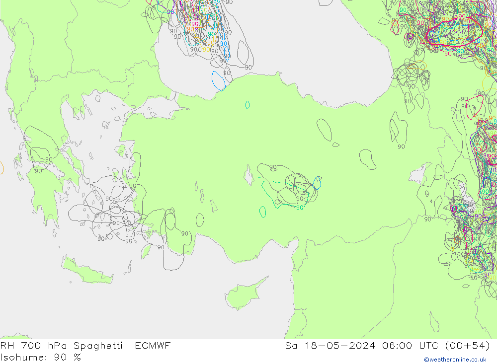 RV 700 hPa Spaghetti ECMWF za 18.05.2024 06 UTC