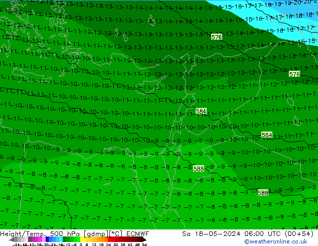 Height/Temp. 500 hPa ECMWF sab 18.05.2024 06 UTC