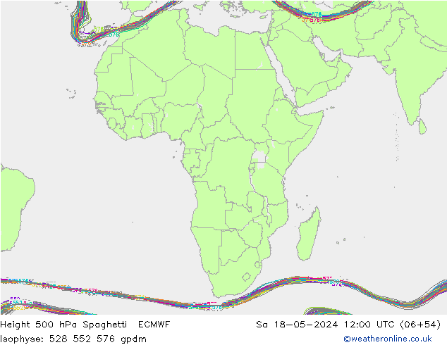 Height 500 hPa Spaghetti ECMWF Sa 18.05.2024 12 UTC