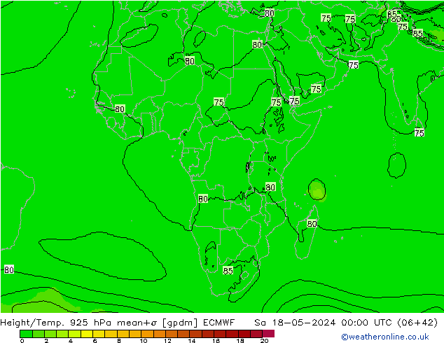 Height/Temp. 925 hPa ECMWF Sa 18.05.2024 00 UTC