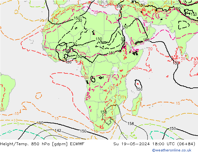 Yükseklik/Sıc. 850 hPa ECMWF Paz 19.05.2024 18 UTC