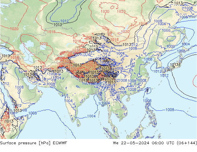 Presión superficial ECMWF mié 22.05.2024 06 UTC