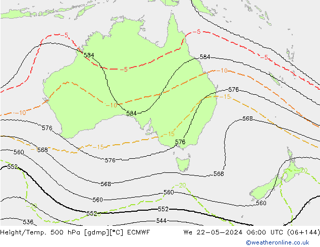 Height/Temp. 500 hPa ECMWF mer 22.05.2024 06 UTC