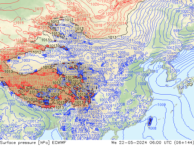 地面气压 ECMWF 星期三 22.05.2024 06 UTC