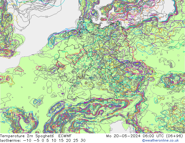 température 2m Spaghetti ECMWF lun 20.05.2024 06 UTC