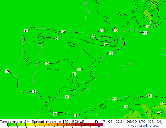 Temperature 2m Spread ECMWF Fr 17.05.2024 06 UTC