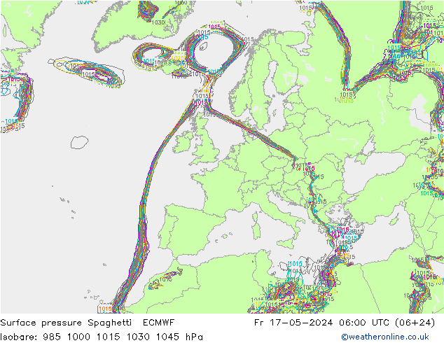 Surface pressure Spaghetti ECMWF Fr 17.05.2024 06 UTC