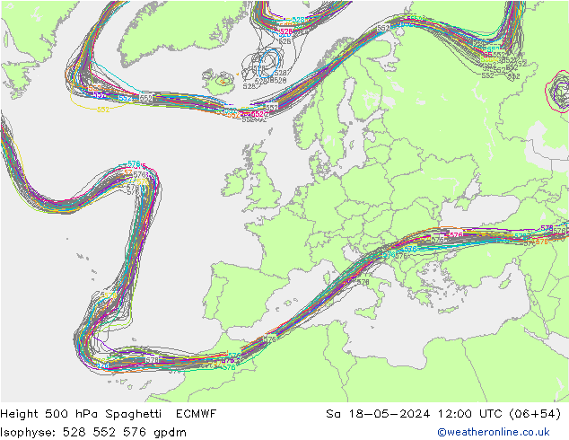 Height 500 hPa Spaghetti ECMWF Sa 18.05.2024 12 UTC