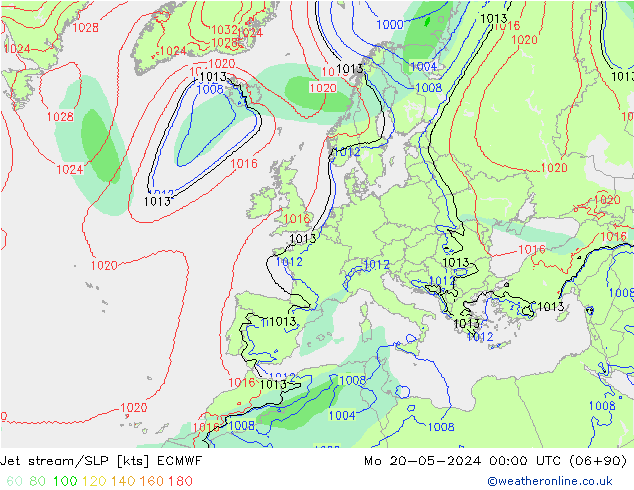 Polarjet/Bodendruck ECMWF Mo 20.05.2024 00 UTC