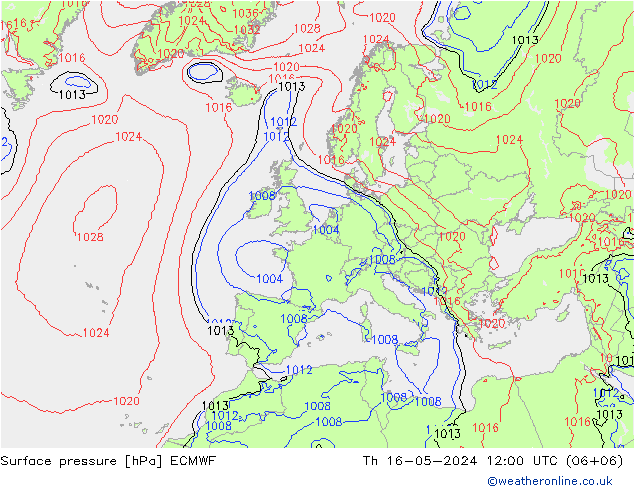 ciśnienie ECMWF czw. 16.05.2024 12 UTC