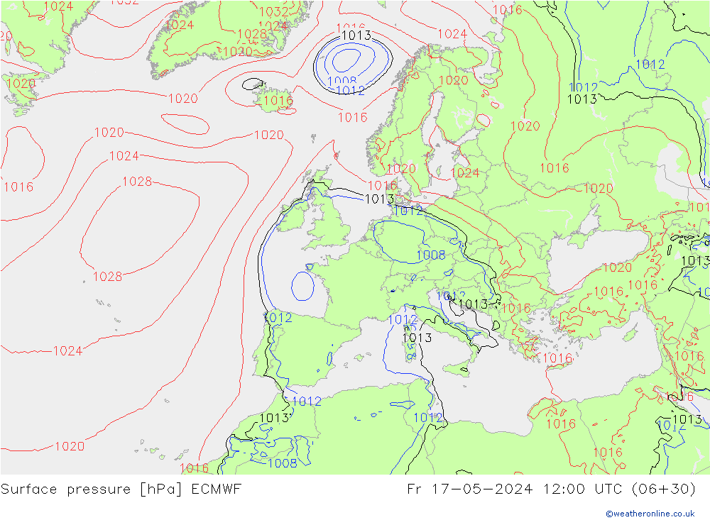 Presión superficial ECMWF vie 17.05.2024 12 UTC