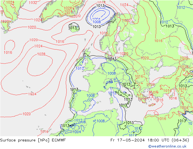 Surface pressure ECMWF Fr 17.05.2024 18 UTC