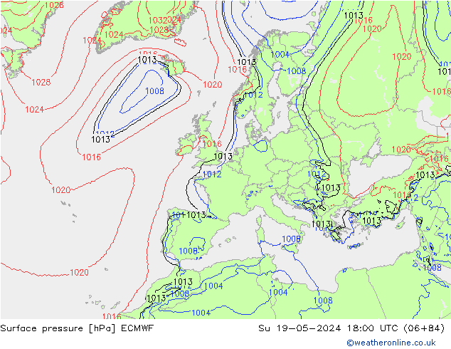 Surface pressure ECMWF Su 19.05.2024 18 UTC