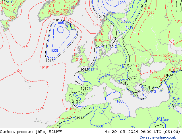 Pressione al suolo ECMWF lun 20.05.2024 06 UTC