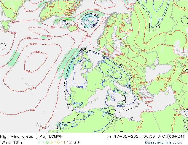 High wind areas ECMWF Fr 17.05.2024 06 UTC