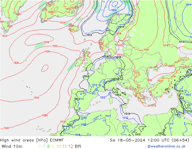 High wind areas ECMWF  18.05.2024 12 UTC