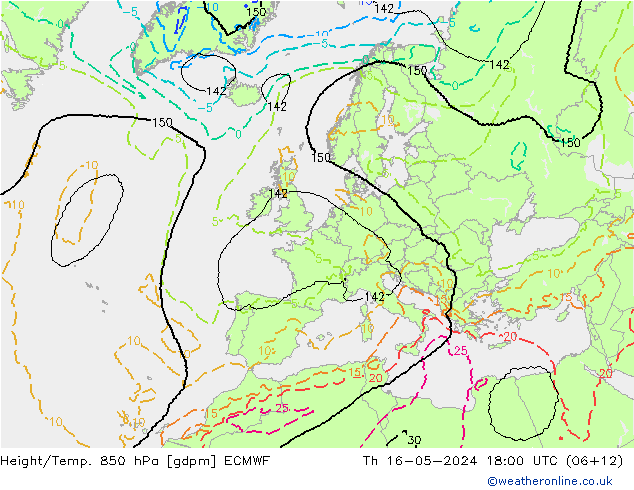 Yükseklik/Sıc. 850 hPa ECMWF Per 16.05.2024 18 UTC