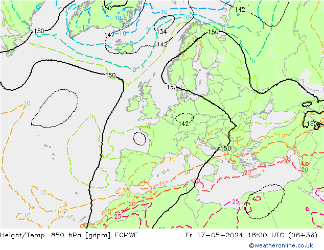 Height/Temp. 850 hPa ECMWF Fr 17.05.2024 18 UTC