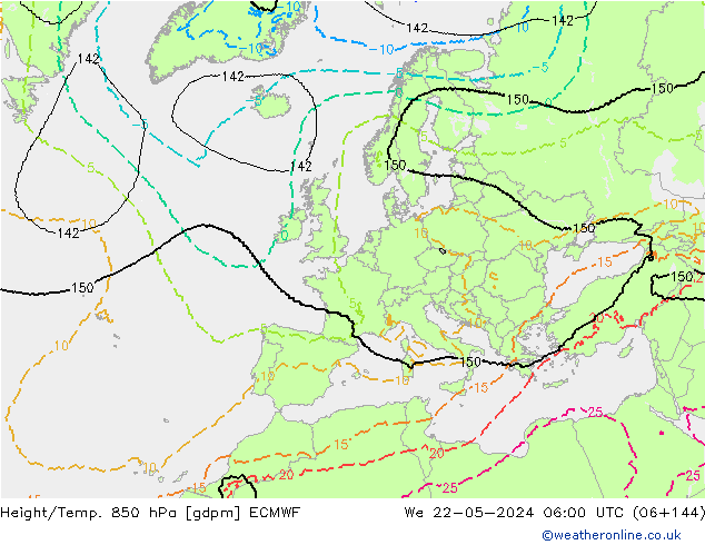 Height/Temp. 850 hPa ECMWF śro. 22.05.2024 06 UTC