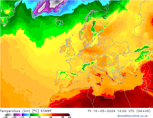 Temperaturkarte (2m) ECMWF Do 16.05.2024 12 UTC