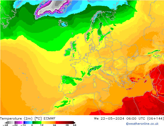 température (2m) ECMWF mer 22.05.2024 06 UTC