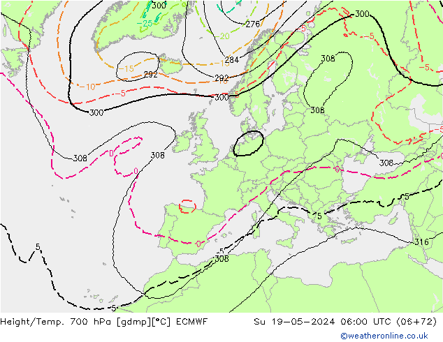 Géop./Temp. 700 hPa ECMWF dim 19.05.2024 06 UTC