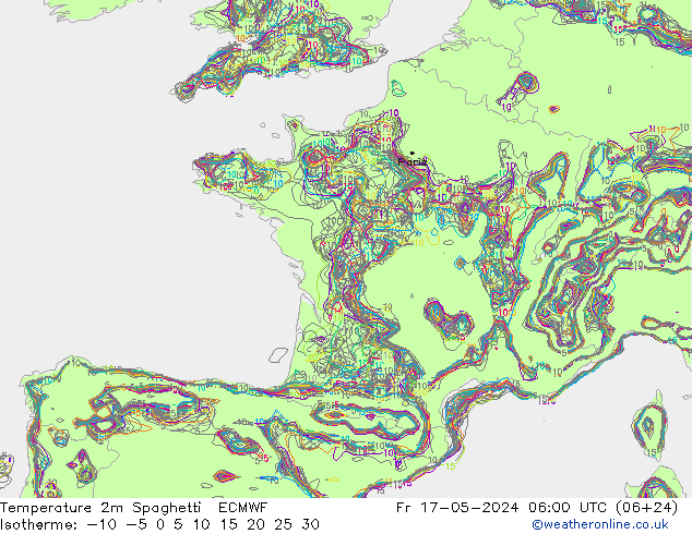Temperature 2m Spaghetti ECMWF Fr 17.05.2024 06 UTC