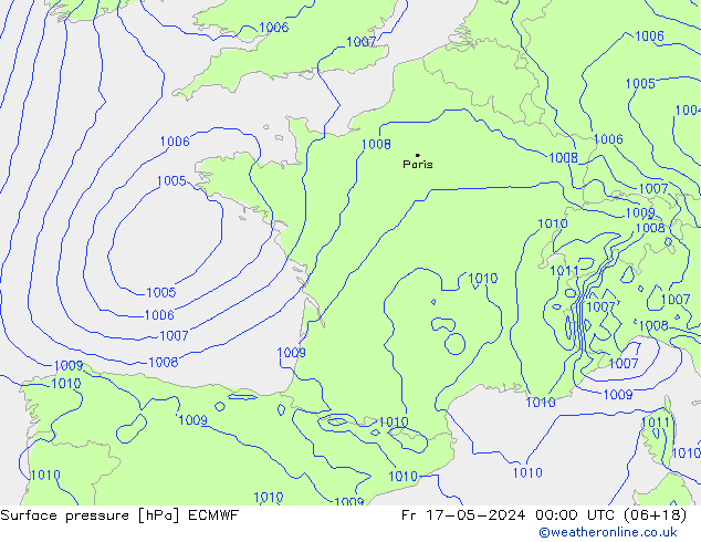 Surface pressure ECMWF Fr 17.05.2024 00 UTC