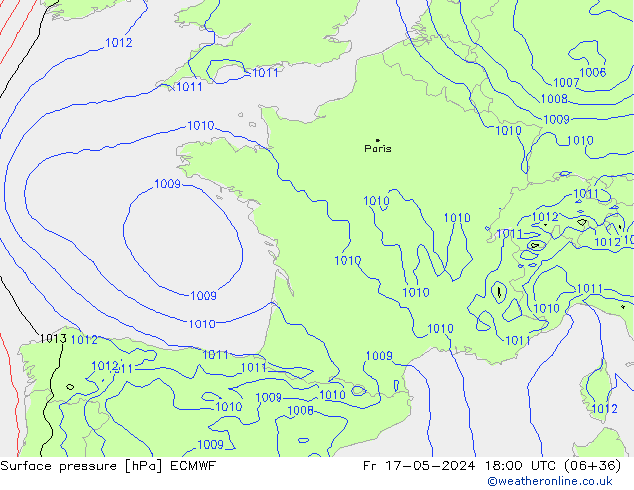 Luchtdruk (Grond) ECMWF vr 17.05.2024 18 UTC