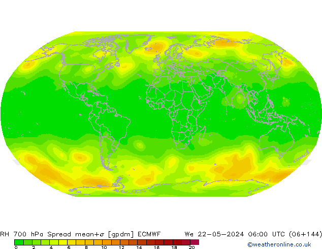 RH 700 hPa Spread ECMWF Qua 22.05.2024 06 UTC