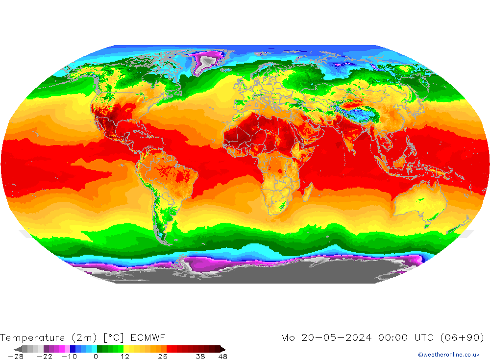 Temperature (2m) ECMWF Mo 20.05.2024 00 UTC