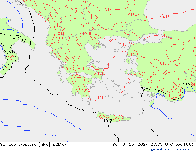 Atmosférický tlak ECMWF Ne 19.05.2024 00 UTC