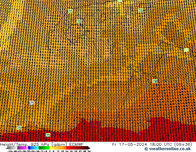 Height/Temp. 925 hPa ECMWF Fr 17.05.2024 18 UTC