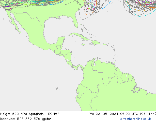 Height 500 hPa Spaghetti ECMWF  22.05.2024 06 UTC