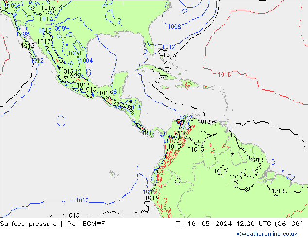 pressão do solo ECMWF Qui 16.05.2024 12 UTC