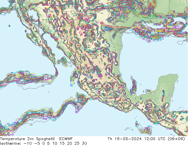 Temperatura 2m Spaghetti ECMWF jue 16.05.2024 12 UTC