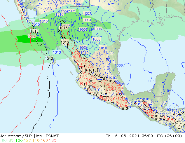 Corriente en chorro ECMWF jue 16.05.2024 06 UTC