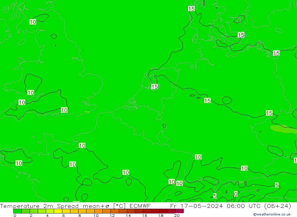 Temperatura 2m Spread ECMWF ven 17.05.2024 06 UTC