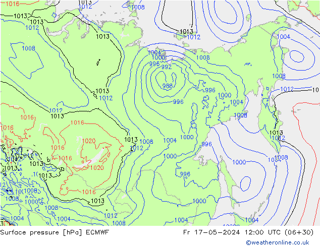 Atmosférický tlak ECMWF Pá 17.05.2024 12 UTC