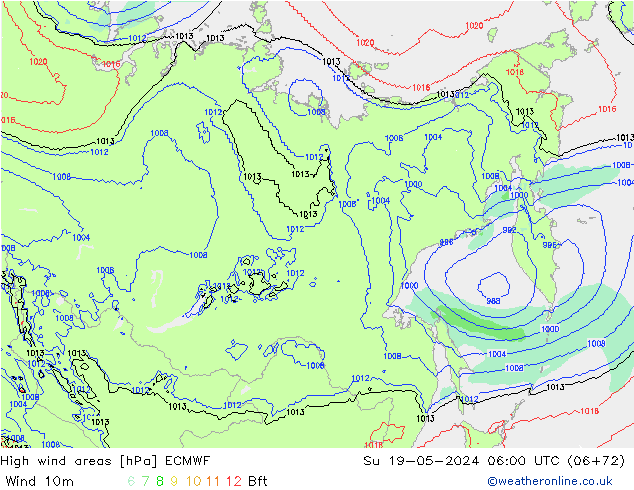 yüksek rüzgarlı alanlar ECMWF Paz 19.05.2024 06 UTC