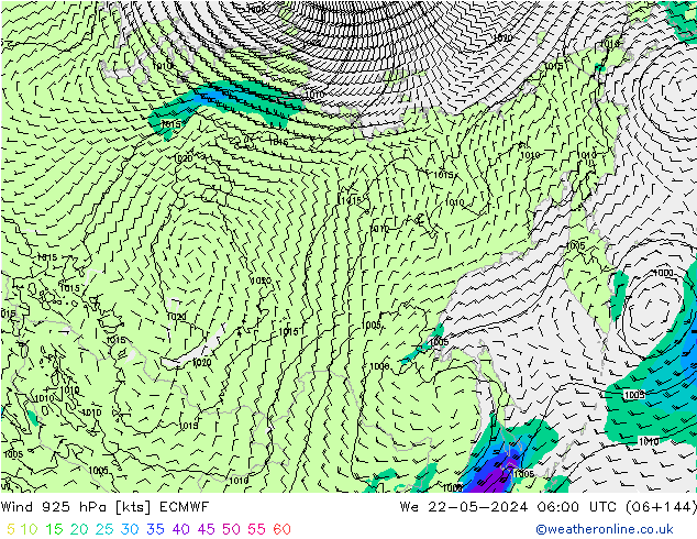 Wind 925 hPa ECMWF wo 22.05.2024 06 UTC