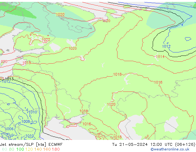 Jet stream/SLP ECMWF Tu 21.05.2024 12 UTC