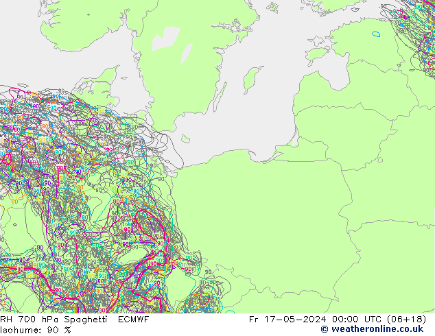 Humidité rel. 700 hPa Spaghetti ECMWF ven 17.05.2024 00 UTC