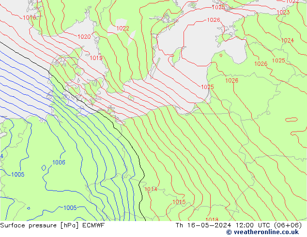 Pressione al suolo ECMWF gio 16.05.2024 12 UTC