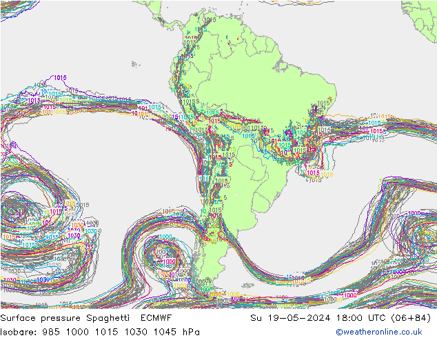 приземное давление Spaghetti ECMWF Вс 19.05.2024 18 UTC