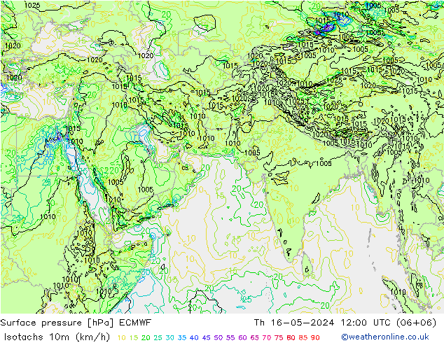 10米等风速线 (kph) ECMWF 星期四 16.05.2024 12 UTC